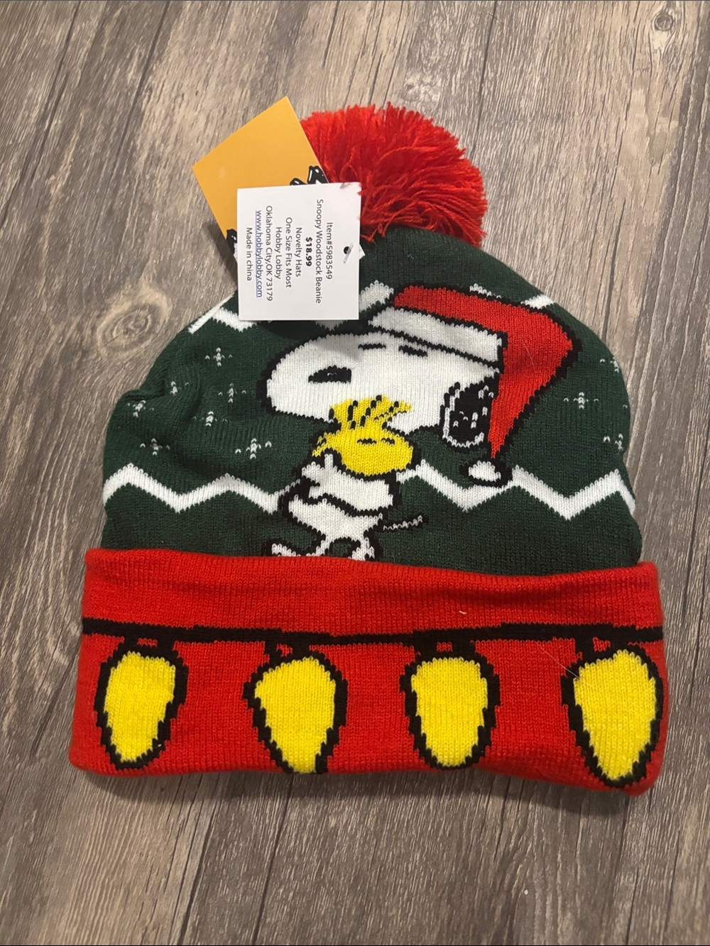 Peanuts Kids Holiday Beanie Hat in Green, Red, Yellow, White